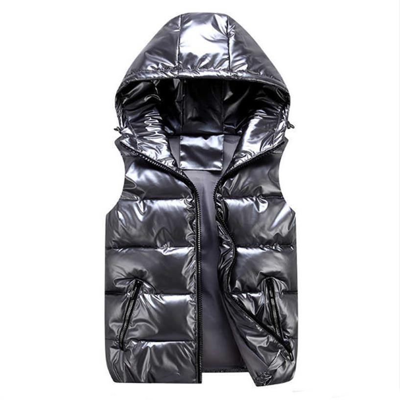 

Vest for Boy Children Hooded Warm Outerwear Kids Glossy Coat Baby Girl Sleeveless Jacket Winter Down Padded Waterproof Waistcoat 2210V, Silver