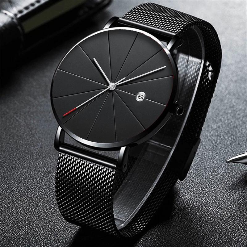 

Wristwatches Men Watches 2022 Luxury Fashion Mens Business Watch Ultra Thin Stainless Steel Mesh Belt Quartz Wrist Reloj Hombre, Black black