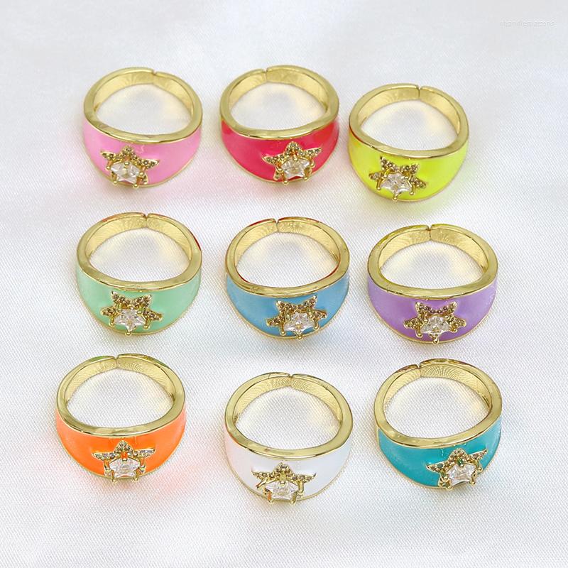 

Cluster Rings 10 Pcs Enamel Rainbow Color Jewelry Ring Star Crystal Geometric Mix 52064