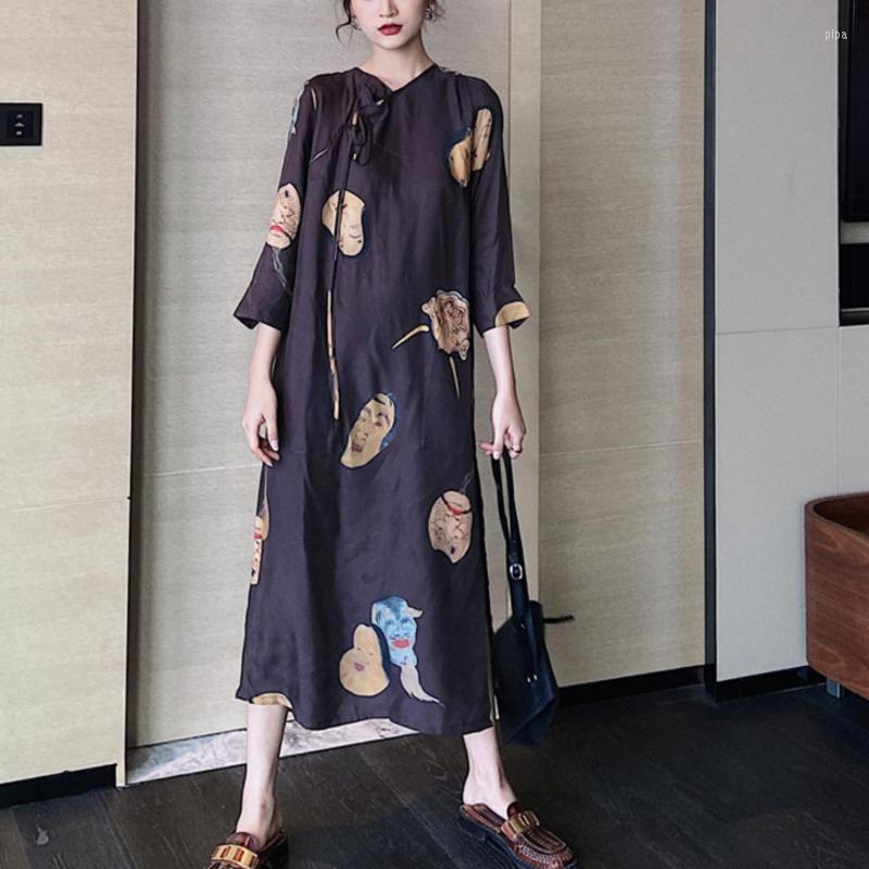 

Casual Dresses Dress Korean Loose Thin Short Sleeve Printing Floral Temperament Fashion Summer 2022 Women' E489, Tan