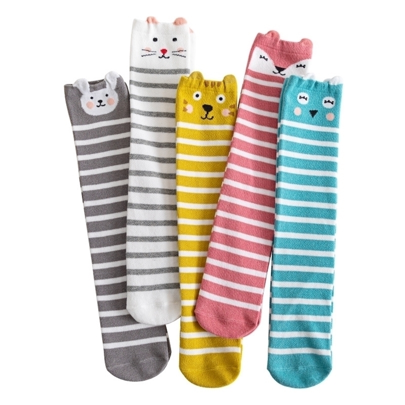 

Leggings Tights 5pairslot Girls Socks Cartoon Rabbit Tiger Owl Medium High Tube Cotton Childrens Knee Length 212Y 2201006, 5 pairs