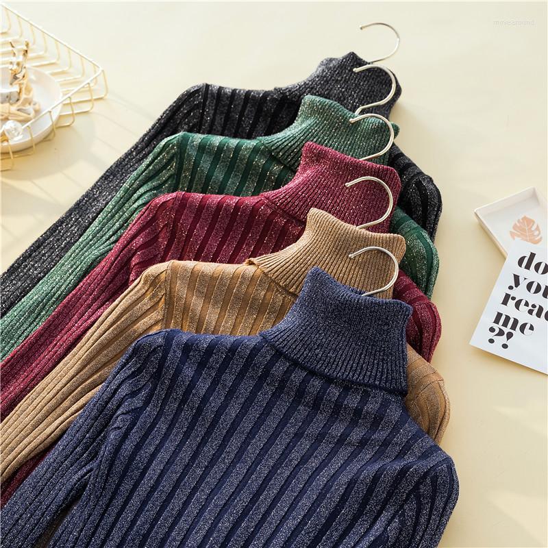 

Women's Sweaters Turtleneck Chic Lurex Bottomed Sweater Autumn Tide All Match Knit Woman Fashion Elegant Long Sleeve Pullover Tops, White