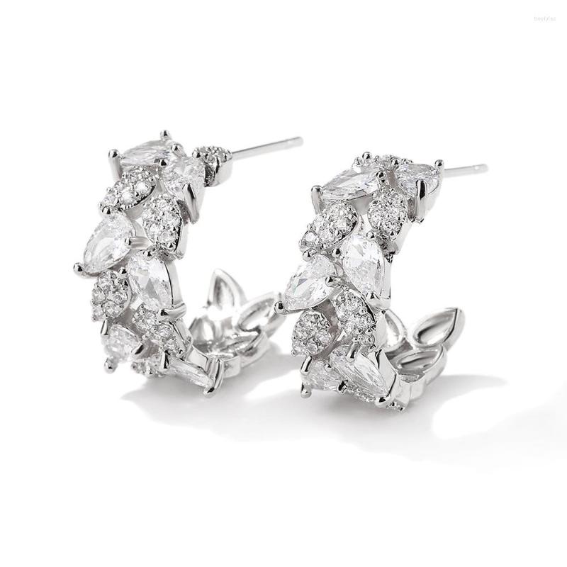 

Stud Earrings RoseL Designed Geometric C-shaped For Women With Cool Ethos Micro-inlaid Retro Water Drop Zircon