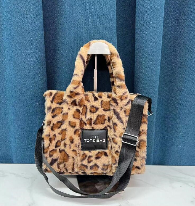 

New Striped Plush Women's Tote Bag Popular Letter Crossbody Shoulder Bags Handbag Style, With logo