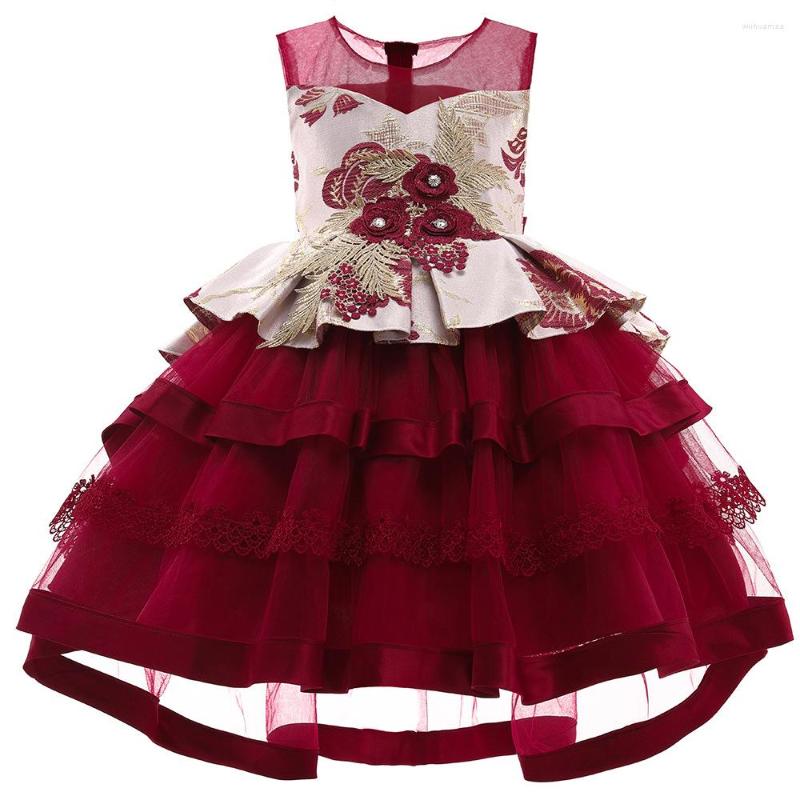 

Girl Dresses 4-10 Years Girls Kids Summer Sleeveless Ballgown Red Princess Dress With Appliques Flower Puffy Children Clothes, L5241-skin pink