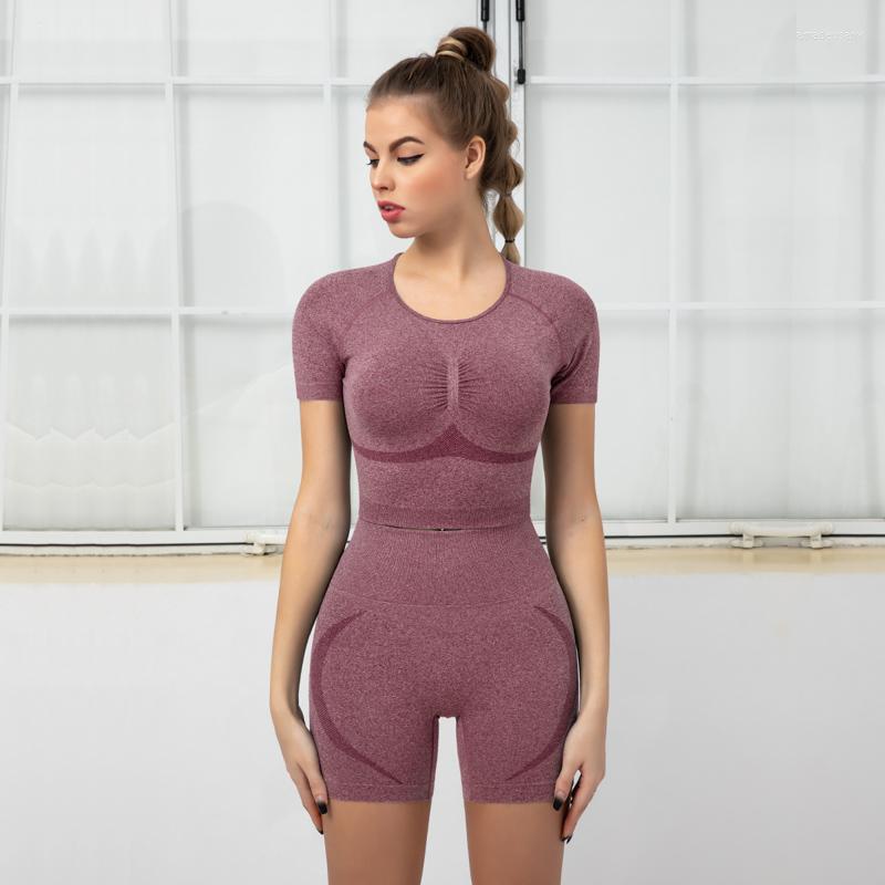 

Women' Tracksuits Seamless Yoga Sets Women Gym Female Sportswear Suits Two Piece Short Sleeve Shirt High Waist Shorts Cycling Fitness, Blue
