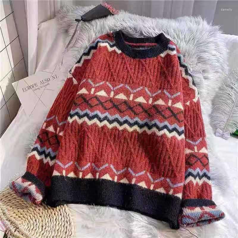 

Women's Sweaters Urifens Sweater Women 2022 Autumn And Winter Loose Pullover Color Matching Wild Trendy Retro Temperament Top Coat CS4539, Khaki