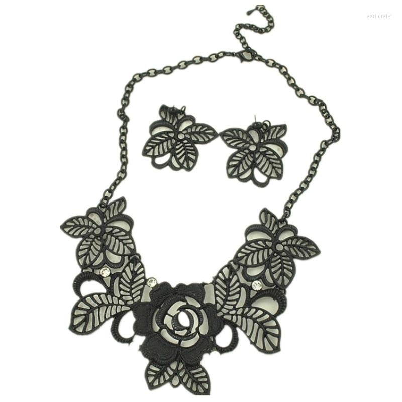 

Necklace Earrings Set Cool Ustrian Crystal Flower Gold Black Vintage Retro Statement And For Women Drop, Picture shown