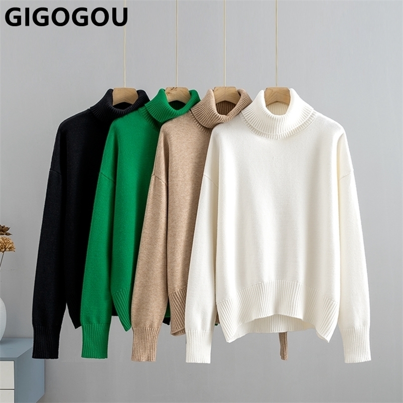 

Women's Sweaters GIGOGOU CHIC Women Turtleneck Sweater Autumn Winter Thick Warm Pullovers Top Oversized Casual Loose Knitted Jumper Female Pull 221006, Black z612