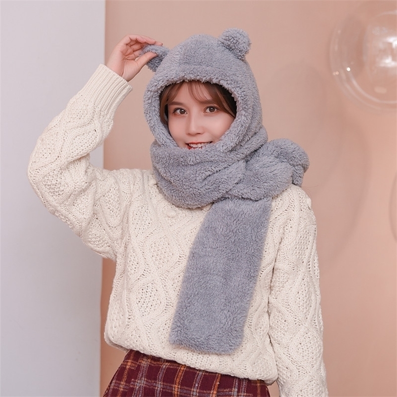 

Caps Hats Lovely Fashion Little Bear Shape Ears Plush Winter Hats For Women Russian Lengthen Scarf Caps Girl Thicken Warmth Female Hat 221006, Khaki