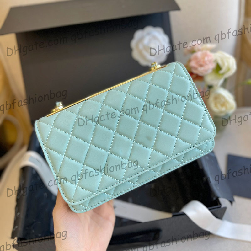 

Womens Lambskin Trendy Quilted Card Holder Bags Real Leather Wallet With Gold Metal Hardware Matelasse Chain Crossbody Shoulder Multi Pochette Clutch Handbag 19CM, Box