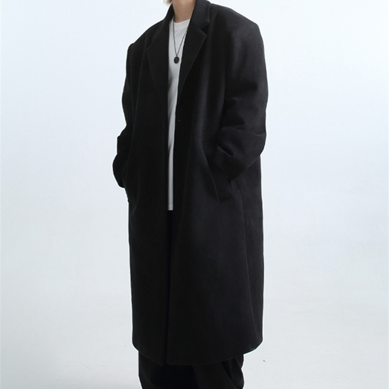 

Men's Wool Blends Mauroicardi Autumn Winter Long Oversized Warm Soft Black Trench Coat Men with Shoulder Pads Loose Casual Korean Fashion Overcoat 220930
