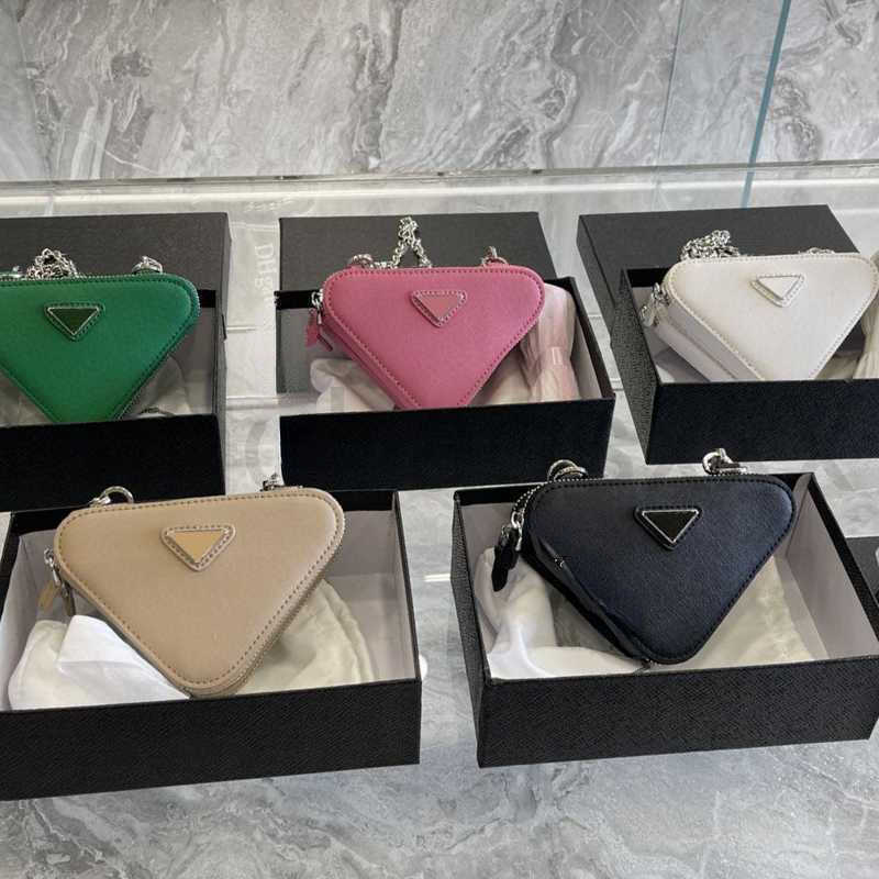 

2022 Womens Bag handbag handbags Solid Color Double Zipper Chain Genuine Leather Mini Shoulder Triangle Crossbody Bags high quality Lady, Pink