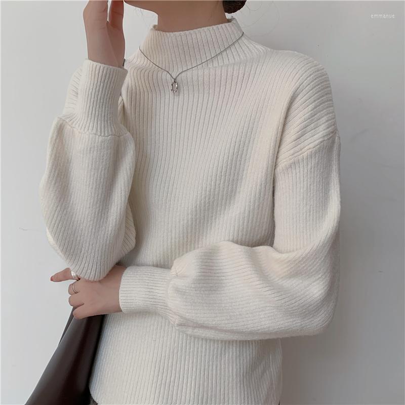 

Women's Sweaters Turtleneck White For Women 2022 Fall Winter Lantern Sleeve Casual Knitted Pullovers Female Solid Knitwear S090, Khaki