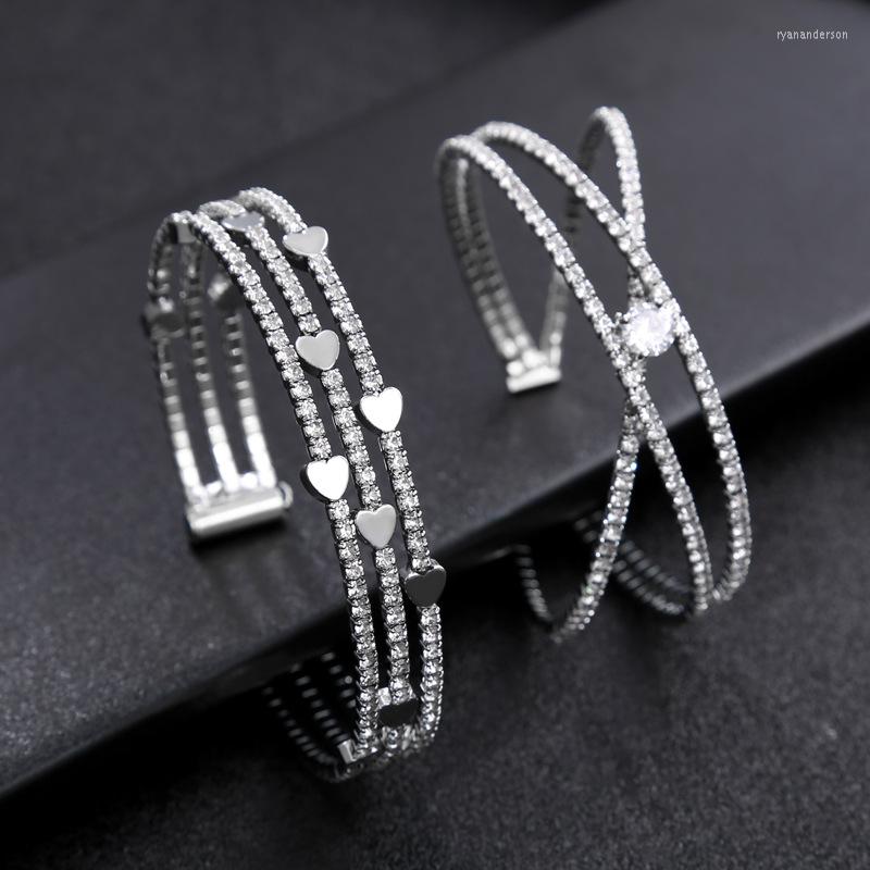 

Bangle 2022 Trendy Simple Transparent Crystal Multi-layer Bracelet For Women Hollow Out Opening Love Bow Female Jewellery
