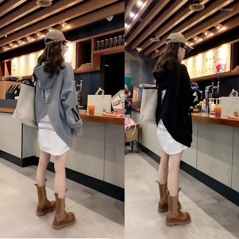 

Women's Hoodies Fashionable European Goods Autumn Holiday Two Hoodie Women's Mid Length Loose Sleeves Blouse Large Size Cotton Jacket