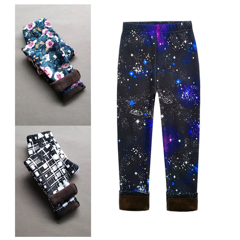 

Leggings Tights Children s Clothes Girl Pants Autumn Winter Fleece Keep Warm For Girls Vintage Floral Trousers 2 11 Year 221006, Blue big flower