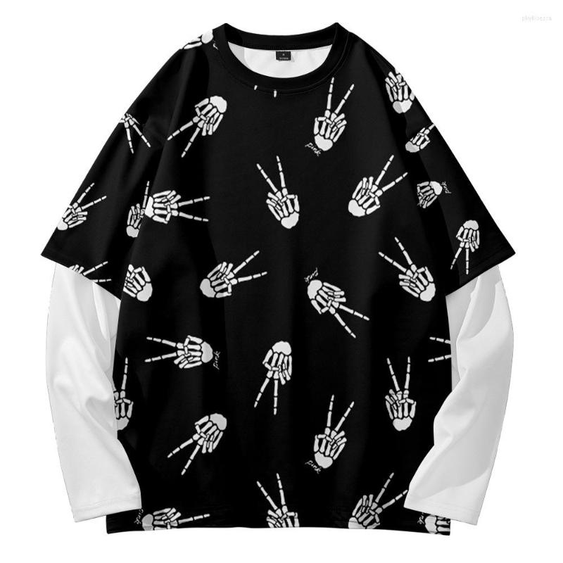 

Men's Hoodies Victory Skull Stitching Retro Trend Street Shooting Summer Casual Fake Two Round Neck Sweater, Camel