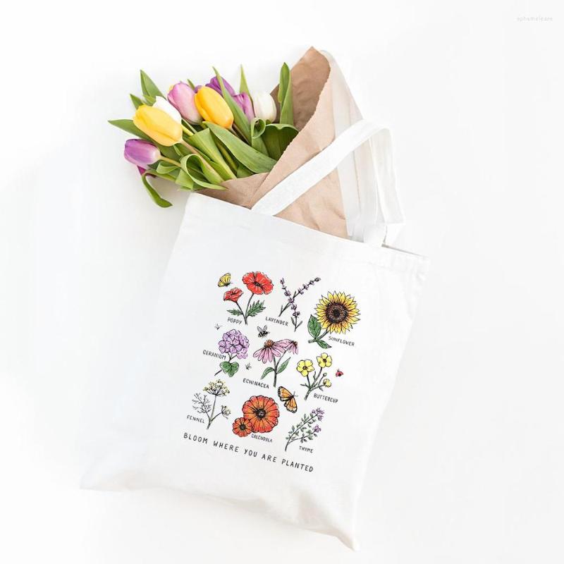 

Shopping Bags Bloom Where You Are Planted Summer Women Casual Shoulder Bag Large Capacity Flower Print Canvas Harajuku Grocery Shopper, B0010-tbwh-m