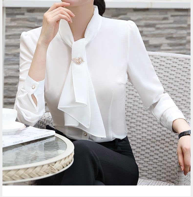 

Women' Blouses Women Fashion White Blouse Office Lady Work Wear Long Sleeve Shirts Ruffles Elegant Tops Autumn Winter Large Size 4XL XXXL