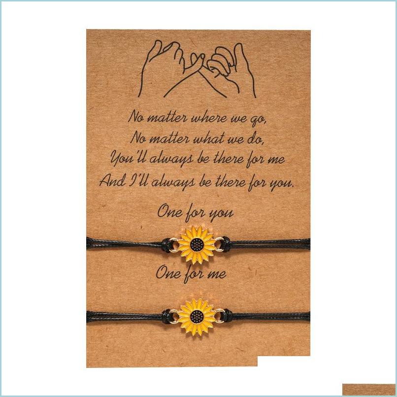 

Charm Bracelets Handmade 2Pcs/Set Charm Bracelet For Friendship Couples Sunflower Plant Pendant Bangles Women Man Lucky Wi Ffshop2001 Dh2Q1