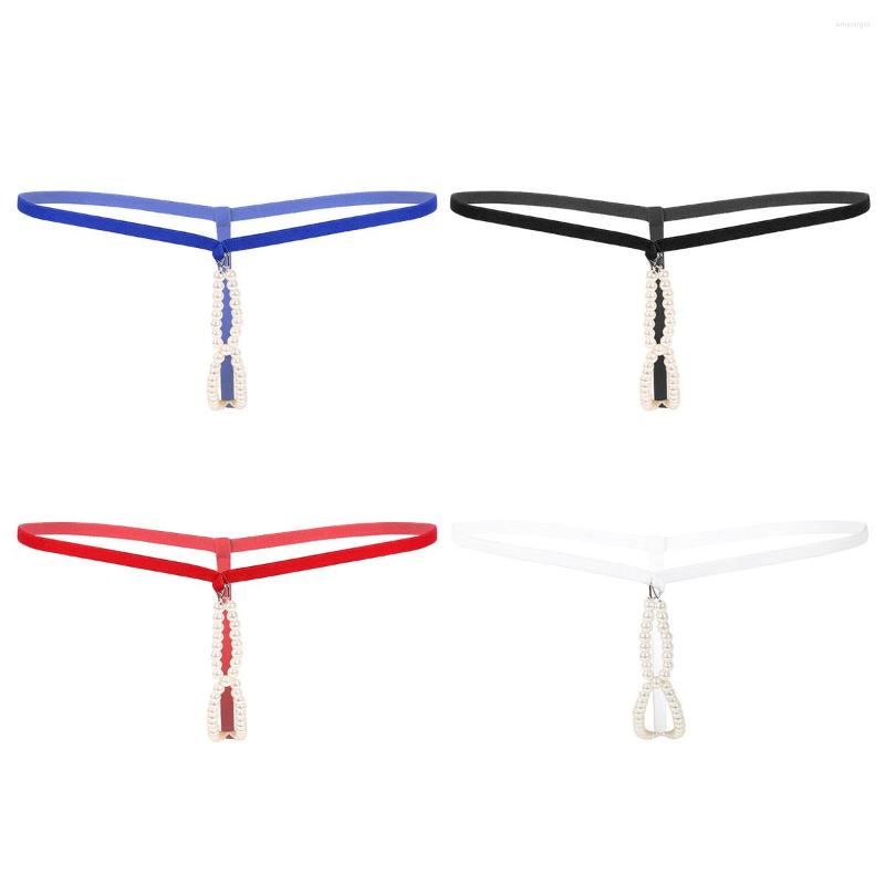 

Men's G Strings Mens Artificial Pearls Crotchless G-String Briefs O-Ring Jockstrap T-back Thongs Low Rise Elastic Waistband Lingerie, White