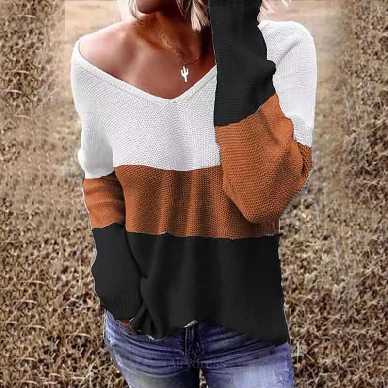 

Women' Sweaters Women' Patchwork Knitted Sweater Casual Long-sleeved Pullovers Fashion V-neck Color-blocking Elegant Streetwear Top, Green