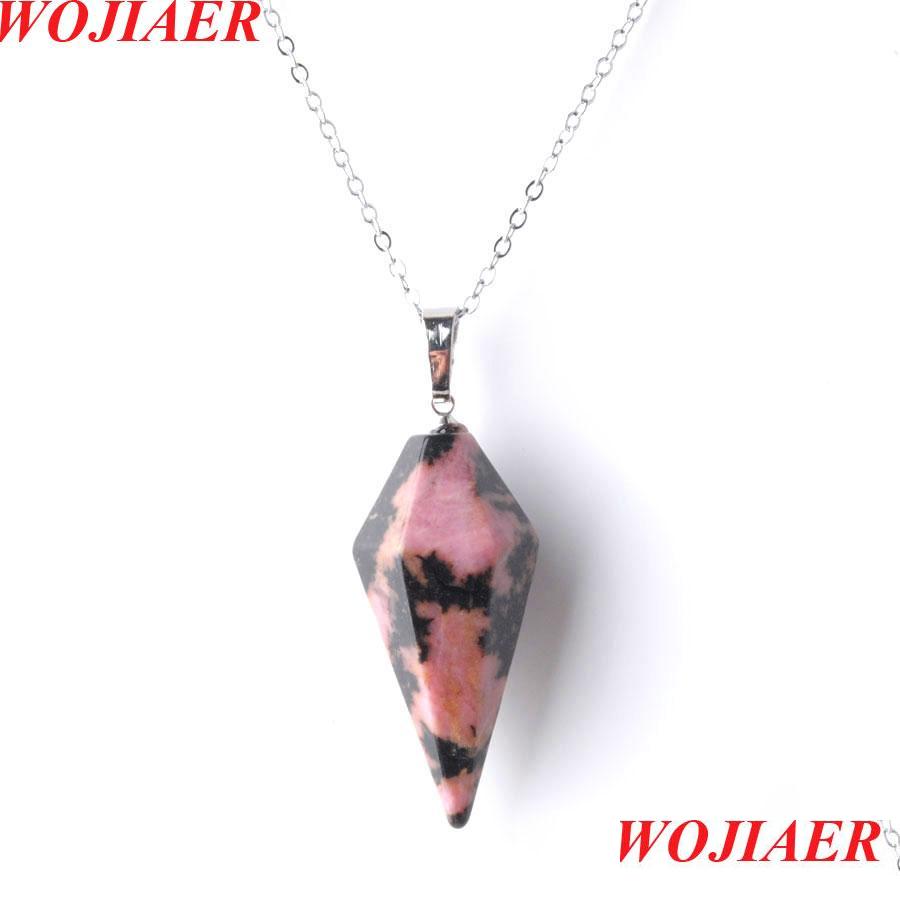 

Pendant Necklaces Hexagonal Pyramid Pendant Necklace Natural Rhodochrosite Gem Stone Reiki Chakra Dangle Beads Jewelry Z90 Ffshop2001 Dh5Iz