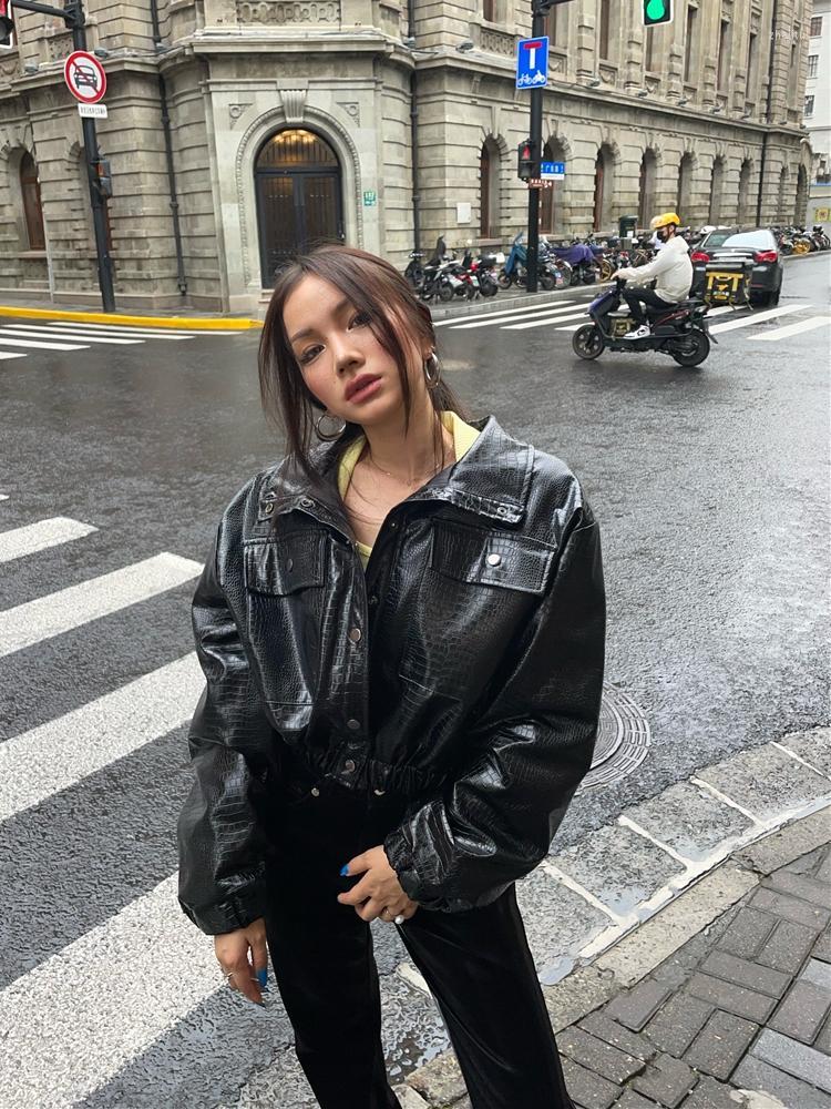

Women' Jackets Women' Jacket European And American Work Clothes Wind Clip Short Leather Black Locomotive PU Design Sense
