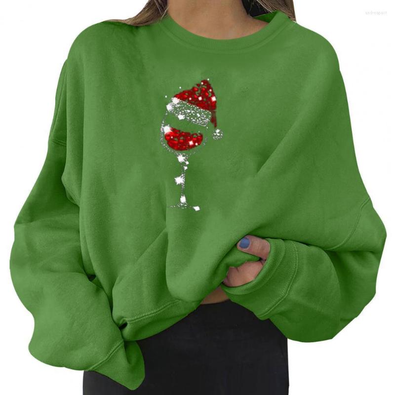 

Women's Sweaters Xmas Women Knitted Sweatshirt Christmas Hat Print Wine Cup O Neck Autumn Winter Loose Ladies Top Streetwear, Khaki