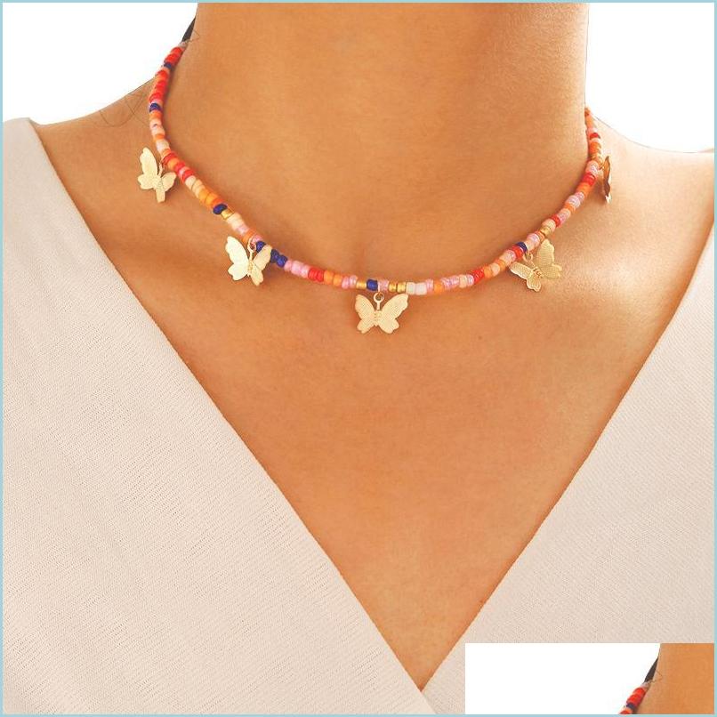

Chokers Chokers Choker Necklace Colorf Beads Butterfly Decor Adjustable Clavicle Pendant Bohemia Women Necklacechokers Drop Delivery Dhndv