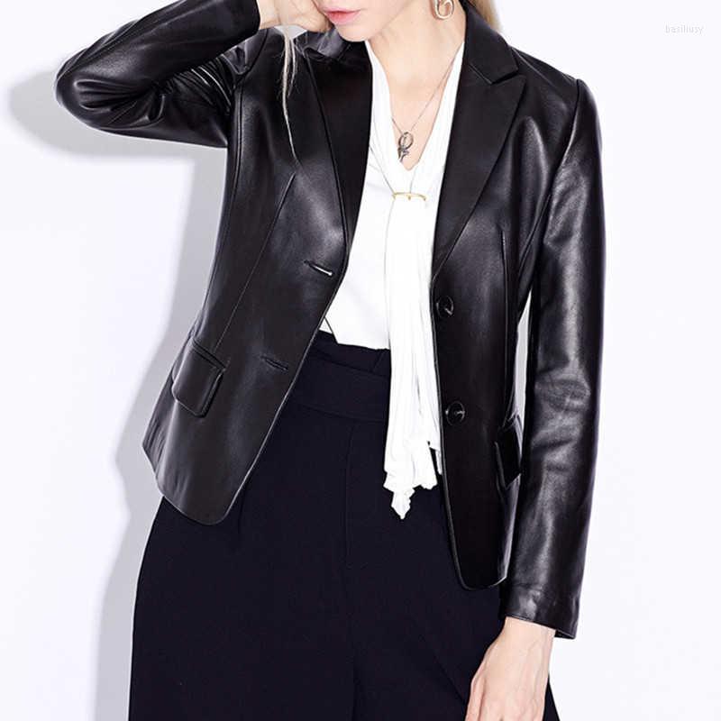 

Women' Leather High Quality Black Genuine Jacket Women Soft Real Sheep Skin Blazer Formal Office Ladies Work Wear Jackets Coats