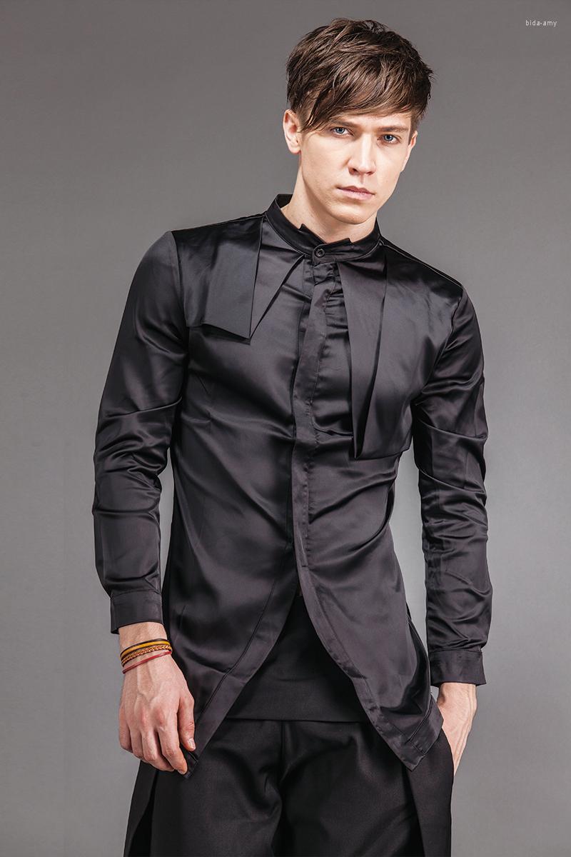 

Men's Casual Shirts 2022 Men'sIndependent Men's Clothing Summer Unique Asymmetrical Shirt Black Silk Flax Singer's