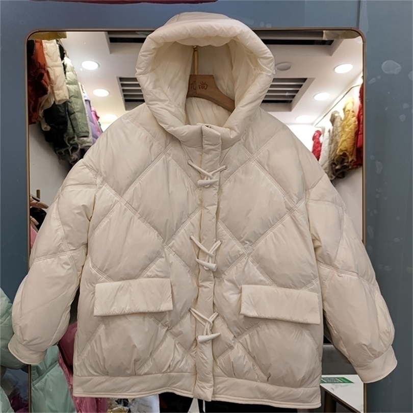 

Womens Down Parkas Winter Fashion 90% White Duck Down Short Jacket Women Thick Warm Loose Type Hooded Diamond Puffer Coat Outwear 220930, Orange