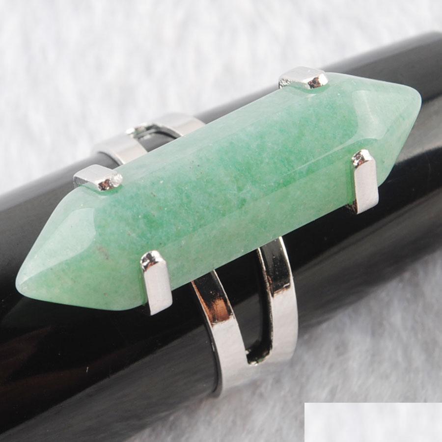 

Solitaire Ring Unique Ring For Women Hexagonal Natural Green Aventurine Stone Beads Rings Sier Color Party Jewelry X3019 Drop Lulubaby Dhpre