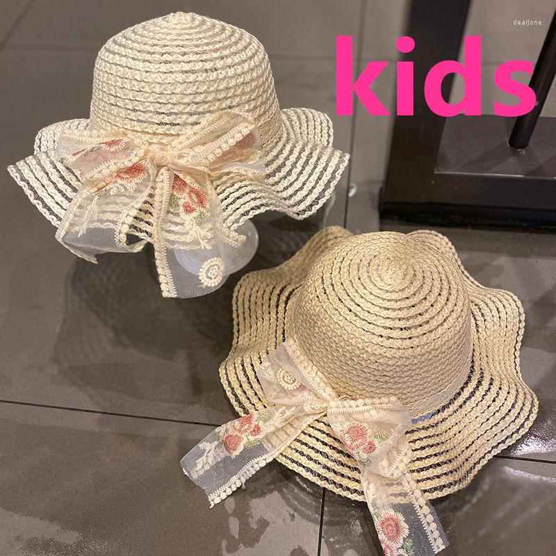 

Hats 202204-2508655 Ins Summer Shade Rose Flower Ribbon Bowknot Kids Girl Hat Sun Cap Children Leisure, Khaki