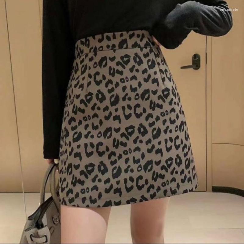 

Skirts Leopard Skirt Women's 2022 High Waist A- Line Woman Mujer Faldas Saias Mulher, Khaki