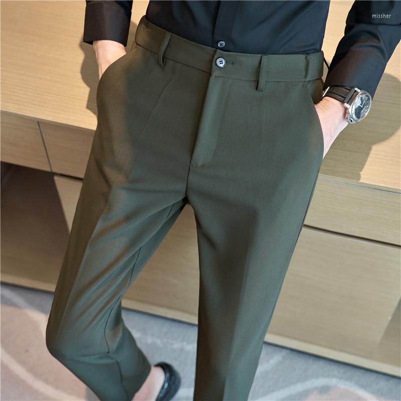 

Men's Suits 2022 Autumn Solid Color Pants For Men Slim Casual Business Dress Suit Office Social Trousers Wedding Groom Pantalon Homme, Green