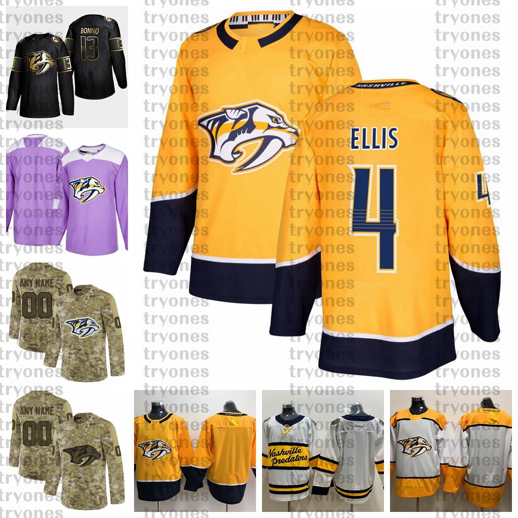 

College Wear 2021 Customize #4 Ryan Ellis Nashville Predators Jerseys Golden Edition Camo Veterans Day Fights Cancer Custom Stitched Hockey, Black