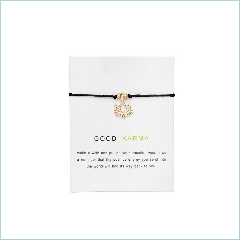 

Charm Bracelets Wish Card Lucky Lotus Bracelets For Women Handmade Black Red Rope Chain Gold Sier Adjustable Kids Jewelry Dro Vipjewel Dhw1R