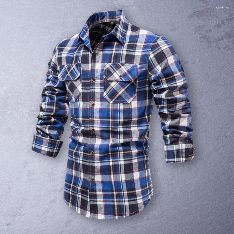 

Men' Casual Shirts Men Shirt Plaid Print Long Sleeves Single-breasted Buttons Flap Pockets Colors Matching Turn-down Collar Spring Tops, Black