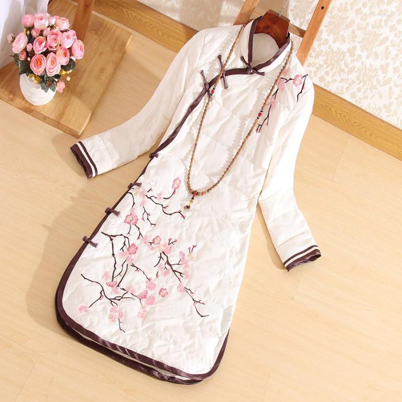 

Ethnic Clothing Autumn Winter Down Jacket Women Outerwear Vintage Elegant Floral Embroidery Plum Blossom Slim Lady Overcoat Female S-XXL