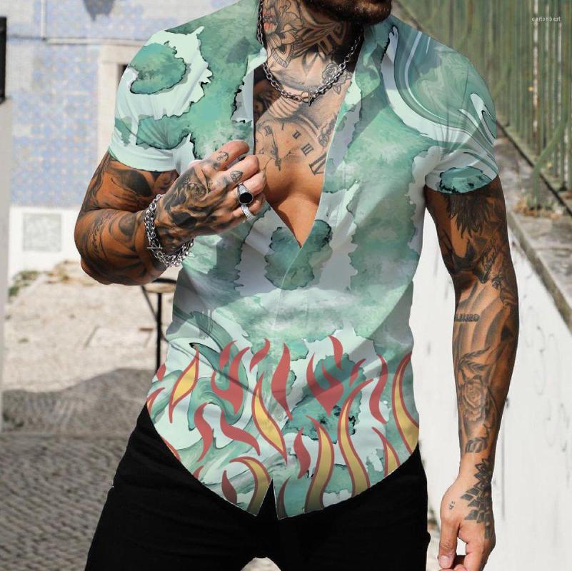 

Men' Casual Shirts Men' Hawaiian Fruit Print Short Sleeves Pineapple Pattern Tops Fashion Clothing Summer Loose Shirt