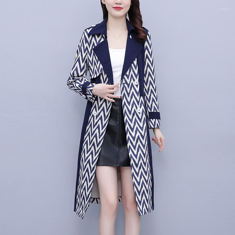 

Women' Trench Coats Color Contrast Mid-length 2022 Spring Autumn Fashion Style Splicing Loose Coat Jacket Trend, Navy blue