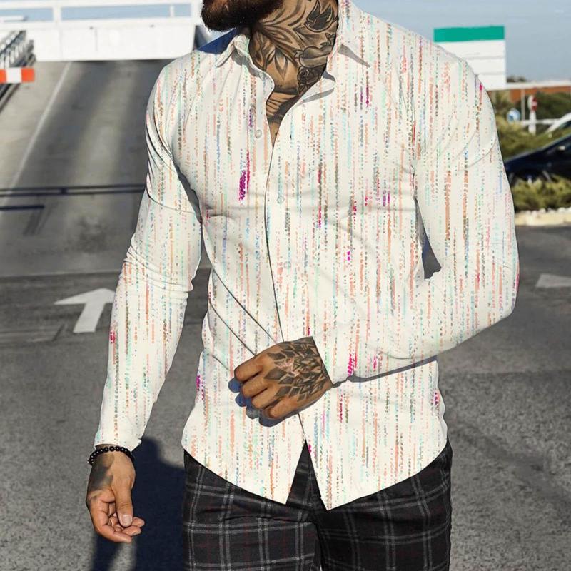 

Men's Casual Shirts Men Autumn Winter Single Breasted Lapel Full Print Beach Long Sleeve Vacation Oversized Basic Top Hip-hop All-, Beige
