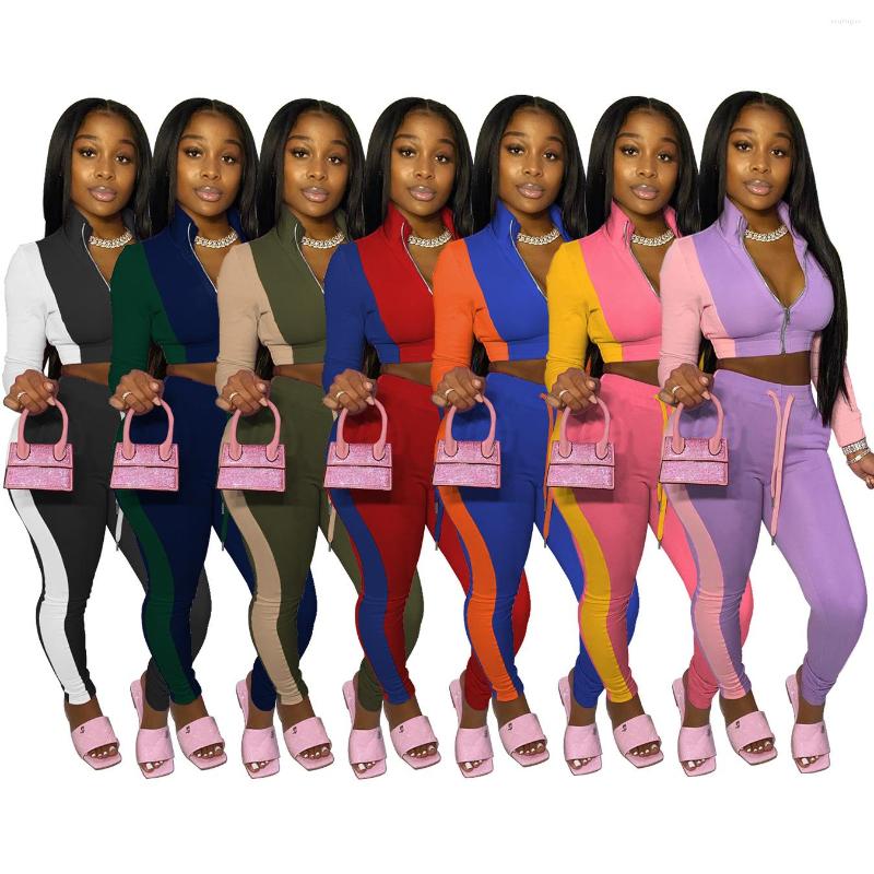 

Women' Two Piece Pants 2022 Winter High Quality Contrasting Color Sweatshirt Ladies Short Top And Two-piece Jogging
