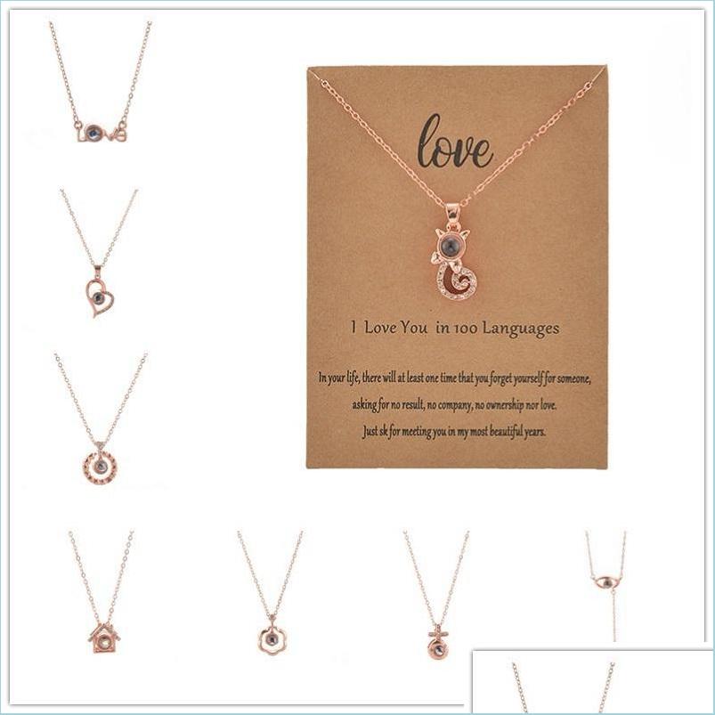 

Pendant Necklaces Projection 100 Languages I Love You Necklace For Women Memory Cz Rose Gold Pendant Choker Wedding Party Ffshop2001 Dhqal