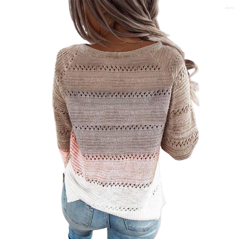 

Women' Sweaters Knitted Women Autumn Top Jumper Long Sleeve Sweater Color Block Hollow Women' Winter Out, Khaki