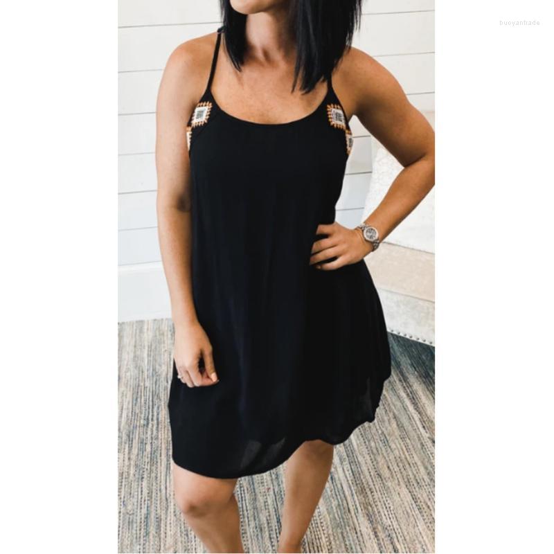

Casual Dresses Summer Dress 2022 Women' Loose Home Round Neck Halter Printed Sexy Plus Size Beach Party Female Vestidos, Black