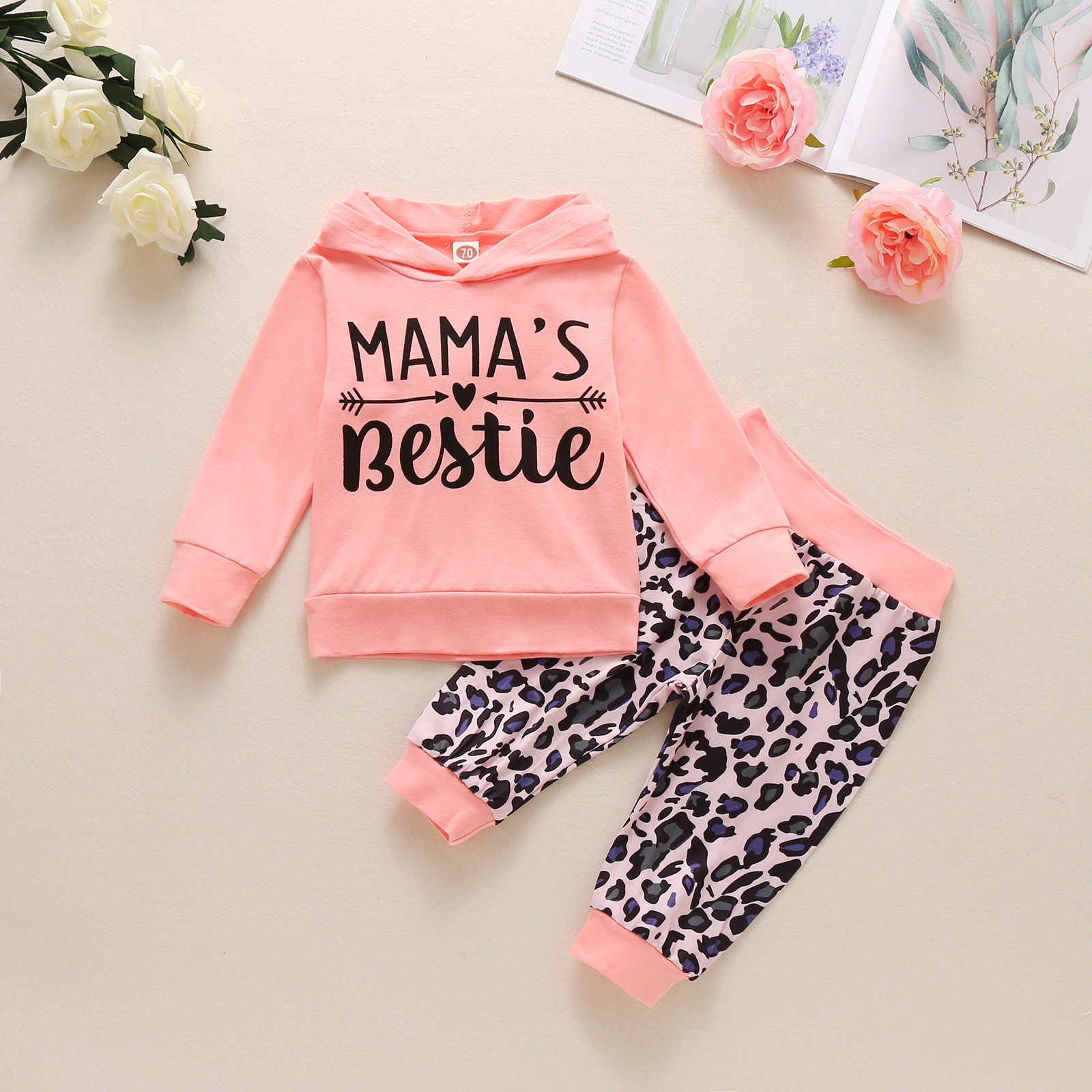 

Baby Boys Clothing Sets Autumn Sports Letter Hooded Tops Leopard Pants 2PCS Newbron Toddler Girls Clothes, As picture